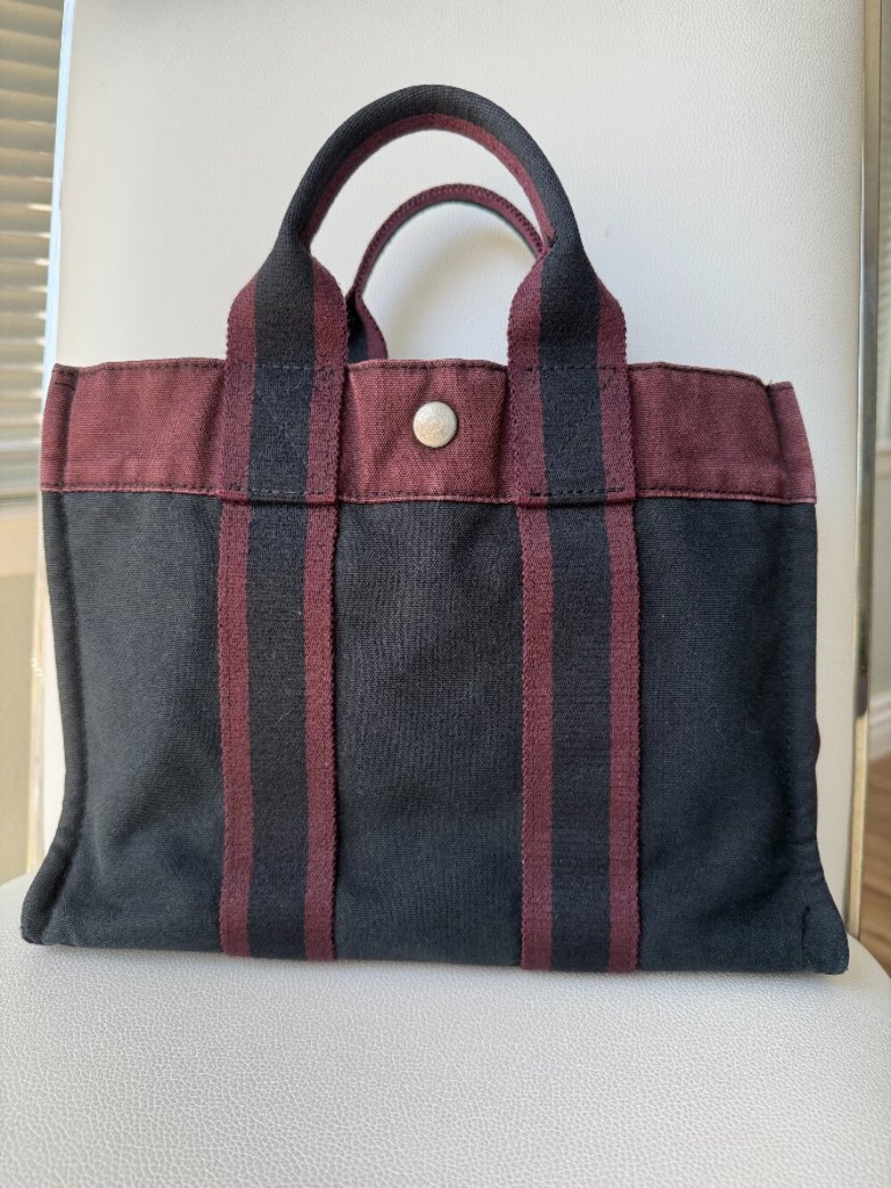 Vintage Hermes Canvas Fourre Tout PM Tote Bag – Black & Burgundy